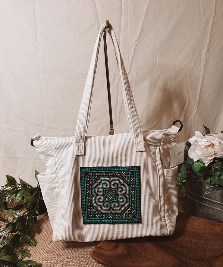 Hmong Elephant Corduroy Tote Bag