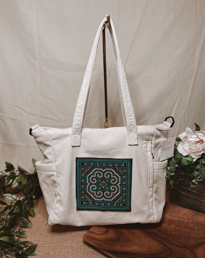 Hmong Elephant Corduroy Tote Bag