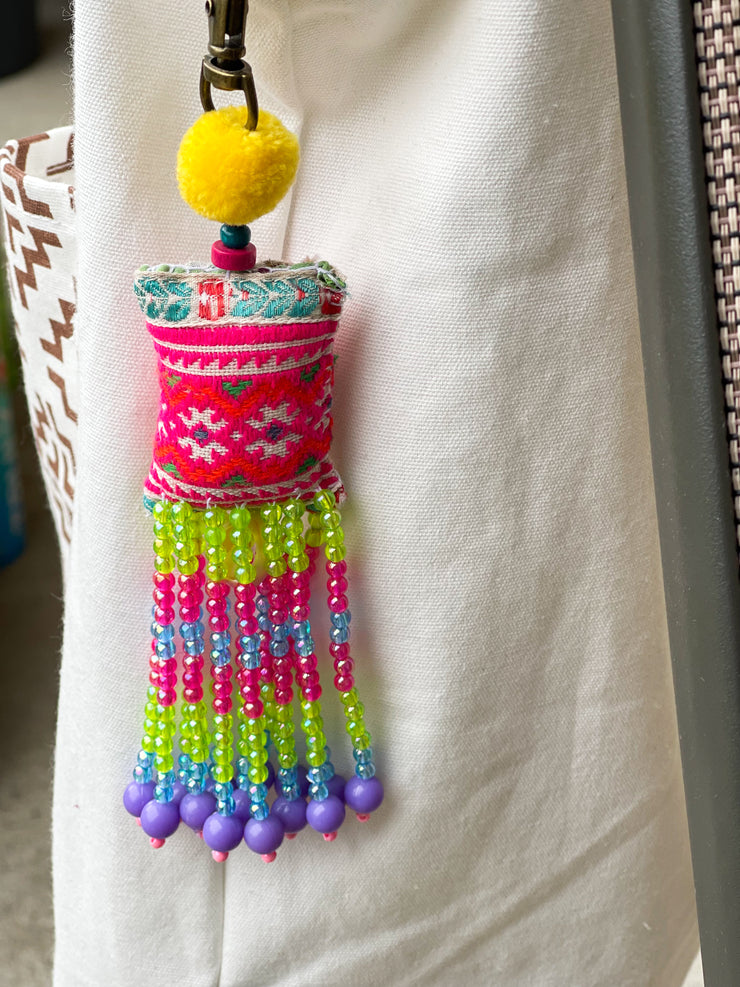 Yellow Pompom Beadwork Keychains