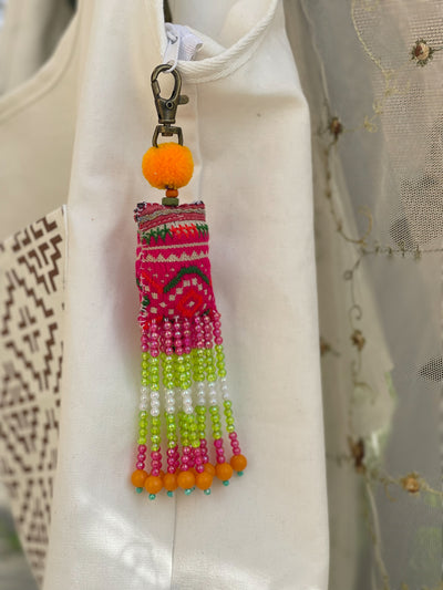 Orange Pompom Beadwork Keychains