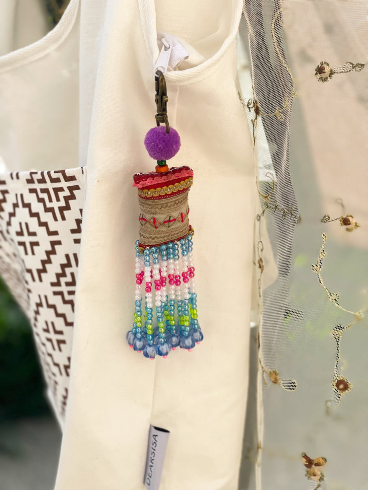 Purple Pompom Beadwork Keychain