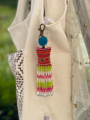 Blue Pompom Beadwork Keychains