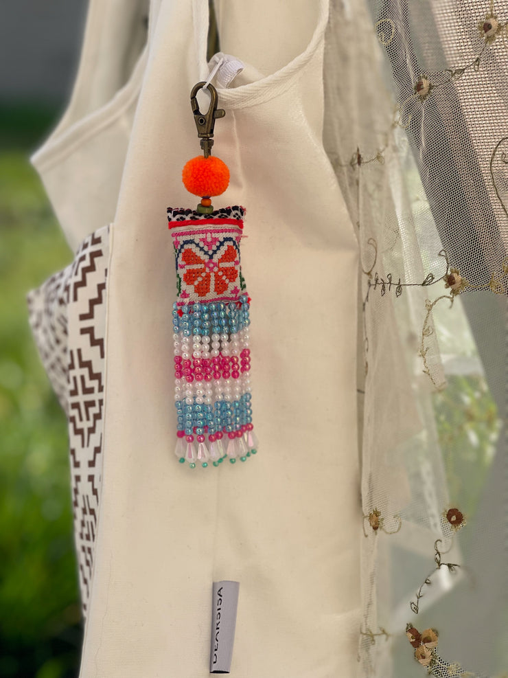 Orange Pompom Beadwork Keychains