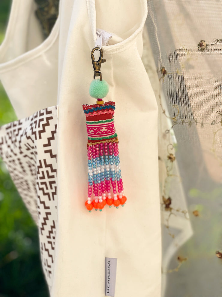 Blue Pompom Beadwork Keychains