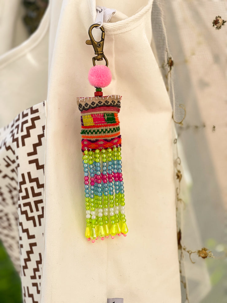 Pink Pompom Beadwork Keychains