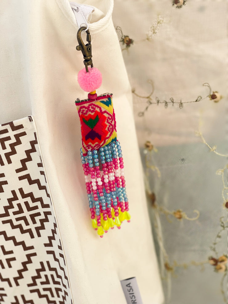 Pink Pompom Beadwork Keychains
