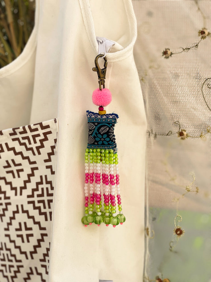 Pink Pompom Beadwork Keychains