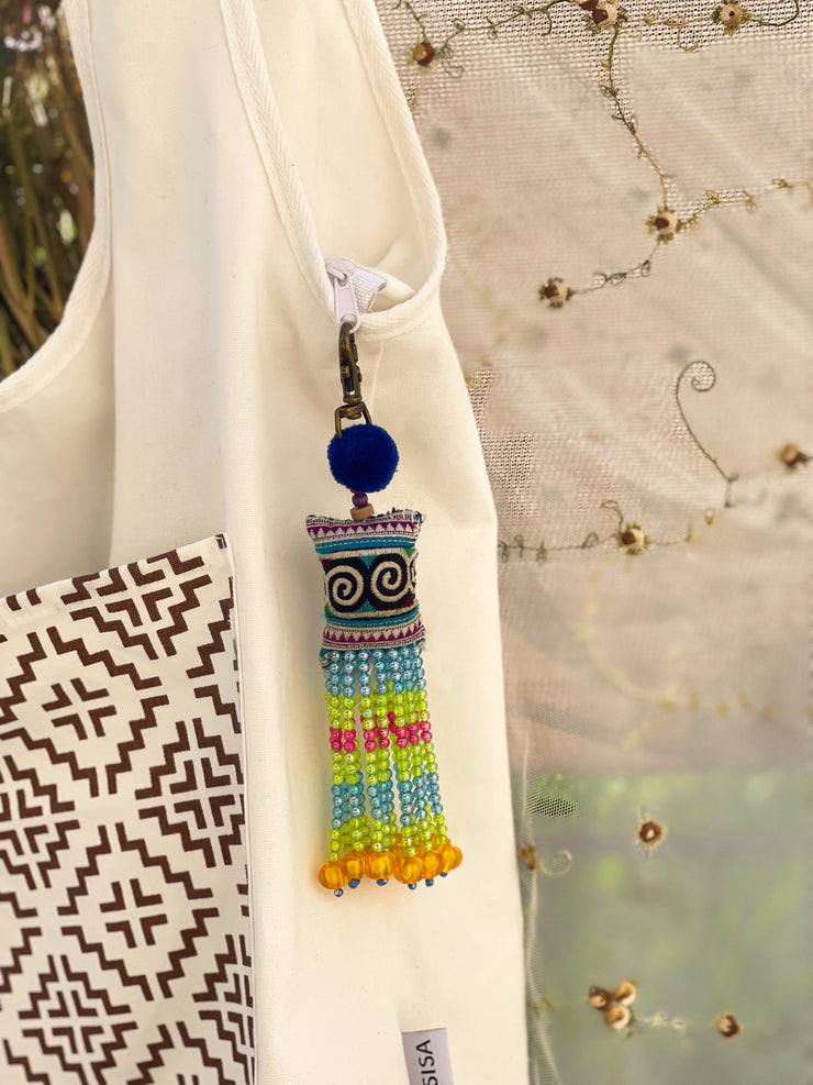 Blue Pompom Beadwork Keychains