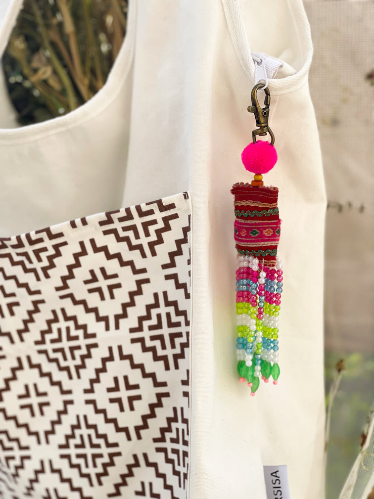 Pink Pompom Beadwork Keychains