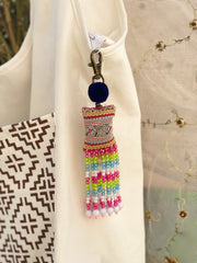 Blue Pompom Beadwork Keychains