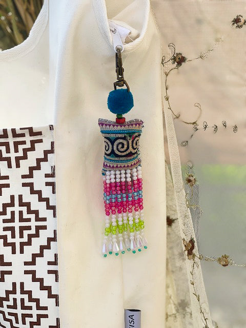 Blue Pompom Beadwork Keychains