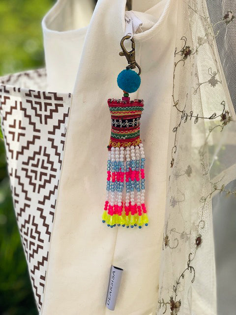 Blue Pompom Beadwork Keychains