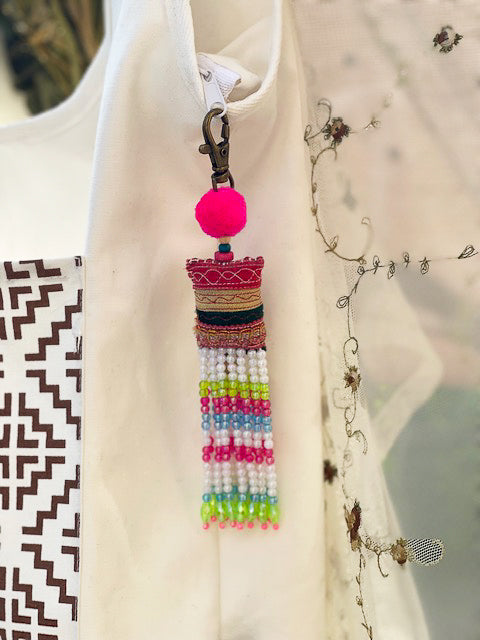 Pink Pompom Beadwork Keychains