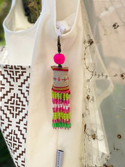 Pink Pompom Beadwork Keychains